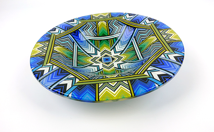 30 cm x 8 cm kiln-formed glass mandala bowl