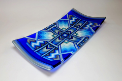 Blue kiln formed platter 37cm x 18 cm x 4.5cm