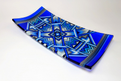 Blue kiln formed platter 37cm x 18 cm x 4.5cm